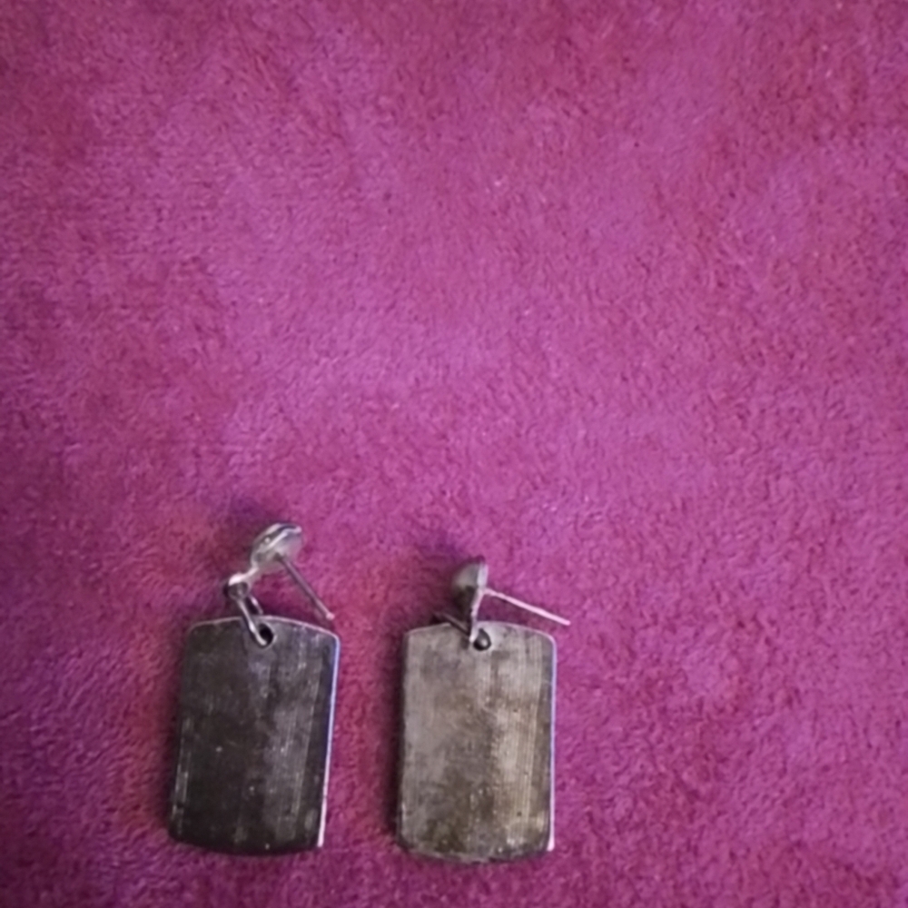 Vintage Purple and Silver Rectangular Earrings - Picture 2 of 2